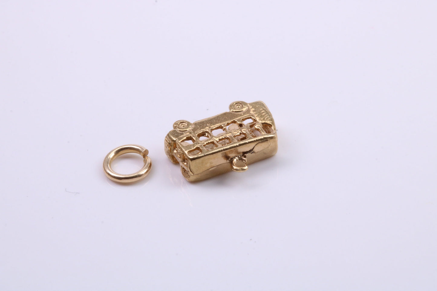 London Bus Charm, Traditional Charm, Made from Solid Yellow Gold, British Hallmarked, Complete with Attachment Link