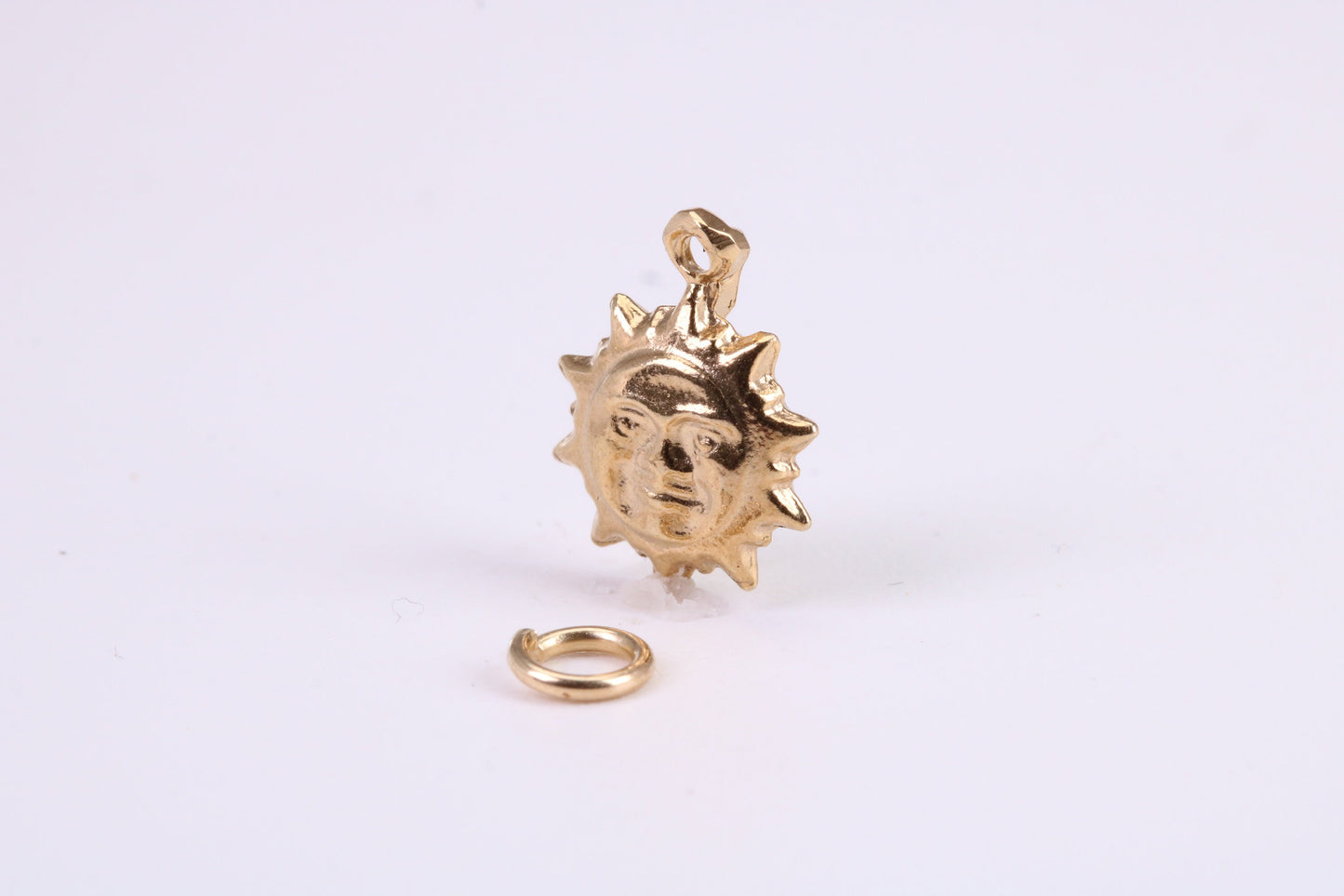Sun Charm, Traditional Charm, Made from Solid 9ct Yellow Gold, British Hallmarked, Complete with Attachment Link