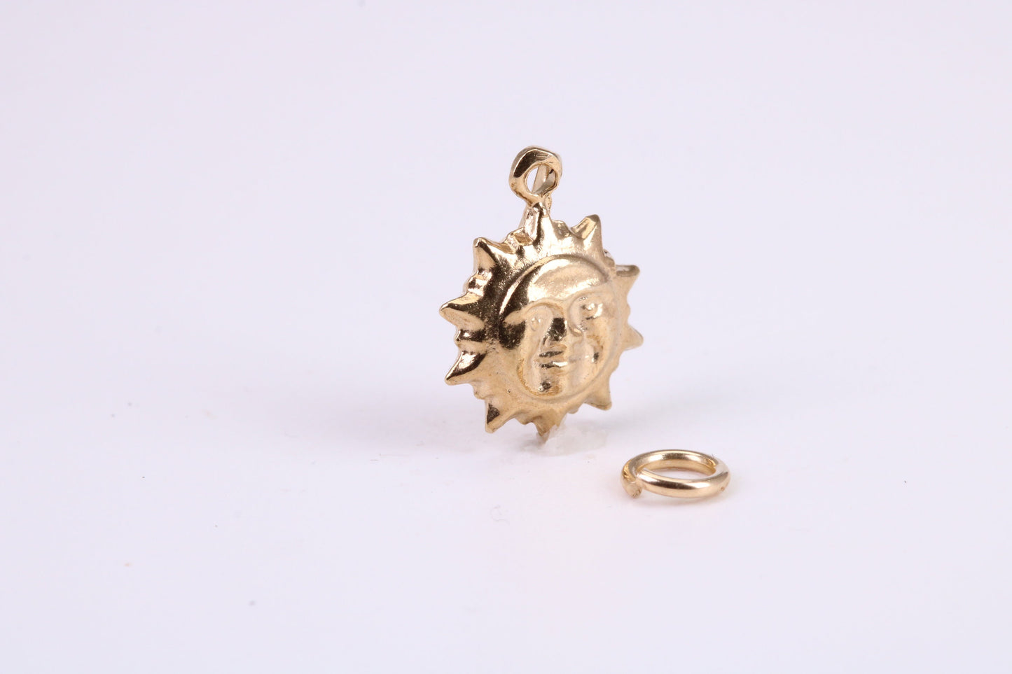 Sun Charm, Traditional Charm, Made from Solid 9ct Yellow Gold, British Hallmarked, Complete with Attachment Link