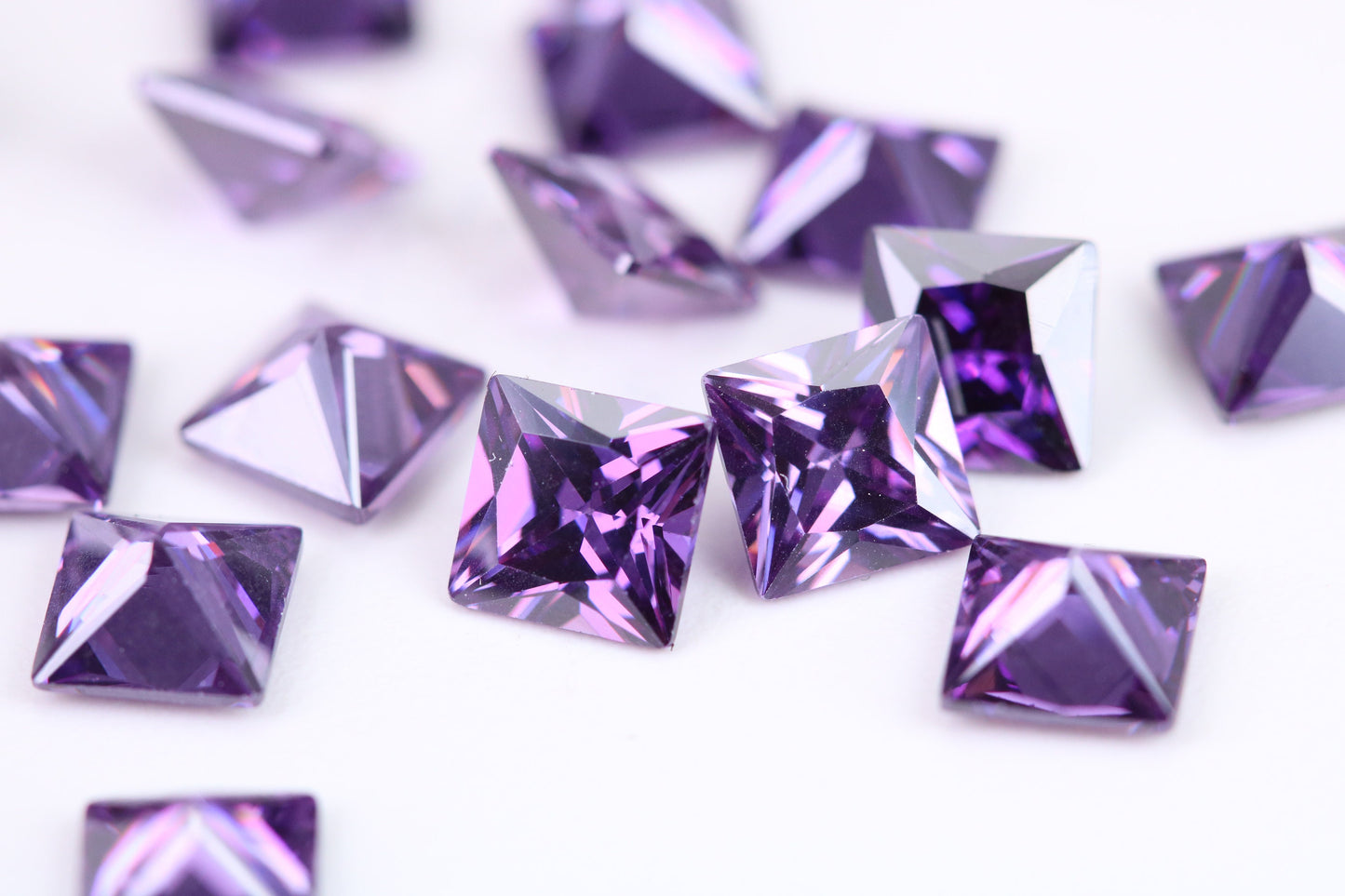 4mm Square cut AAA Grade Amethyst Cubic Zirconia, Top Colour and Luster, Calibrated Sizing, Multi Pack Buying Options
