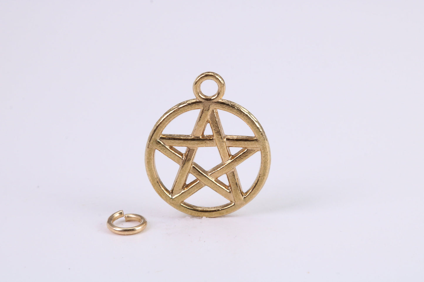 Gold Pentagram Pendant, measuring 22 mm round, Made from Solid cast 14K Yellow Gold with British Hallmark