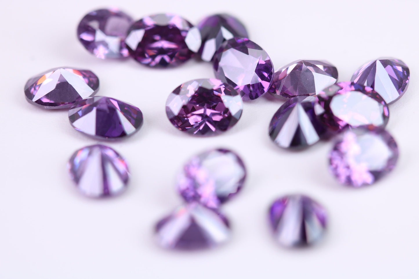 Oval cut AAA Grade Amethyst Cubic Zirconia, Top Colour and Luster, Choice of Sizes, Calibrated Sizing, Multi Pack of 10