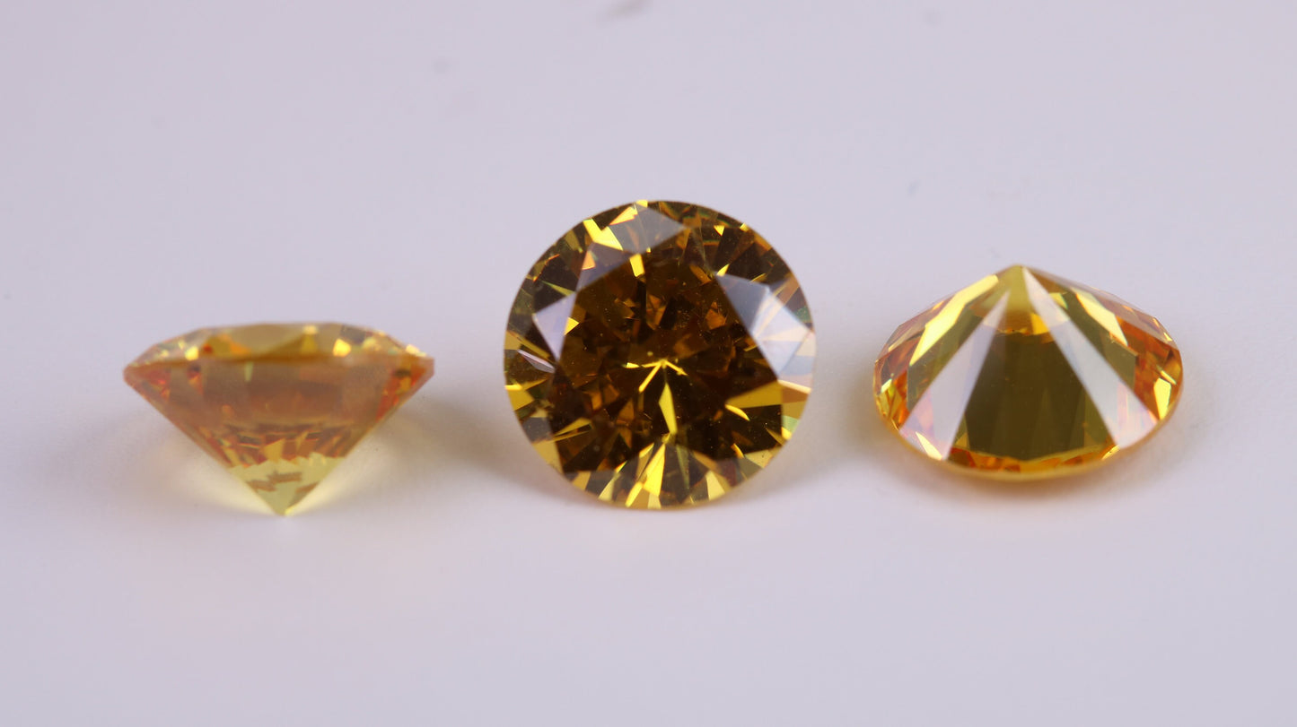 Round cut AAA Grade Yellow Cubic Zirconia, Top Colour and Luster, Choice of Sizes, Calibrated Sizing, Multi Packs