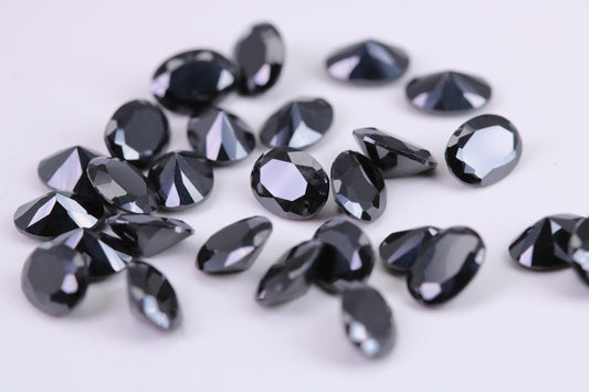 Oval cut AAA Grade Jet Black Cubic Zirconia, Top Colour and Luster, Choice of Sizes, Calibrated Sizing, Multi Pack of 10