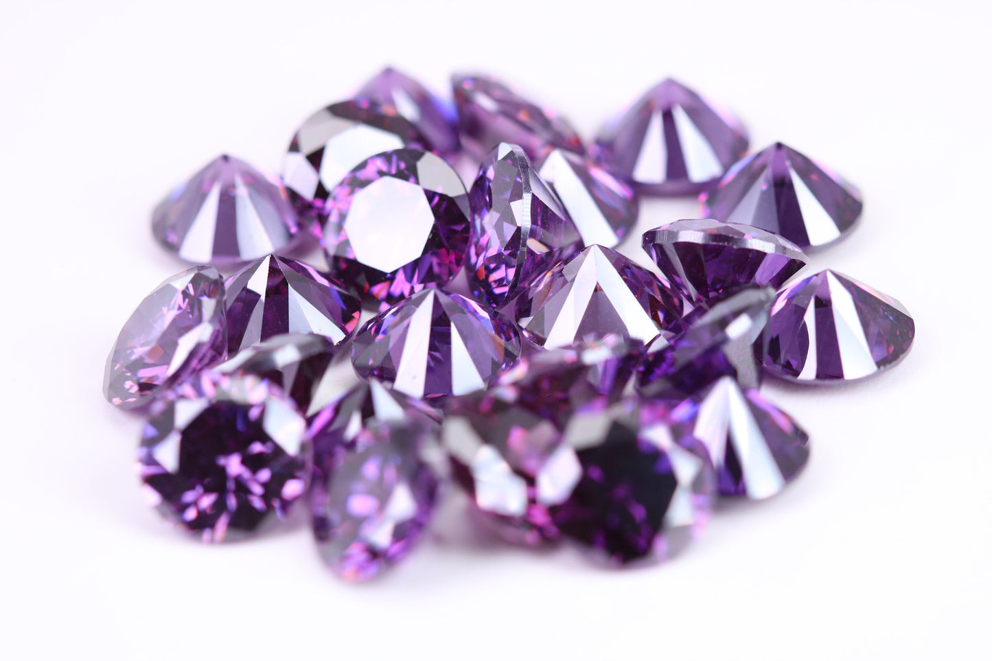 10 mm Round cut AAA Grade Amethyst Cubic Zirconia, Top Colour and Luster, Calibrated Sizing, Multi Pack Buying Options