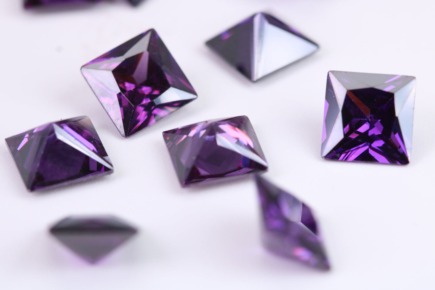10mm Square cut AAA Grade Amethyst Cubic Zirconia, Top Colour and Luster, Calibrated Sizing, Multi Pack Buying Options