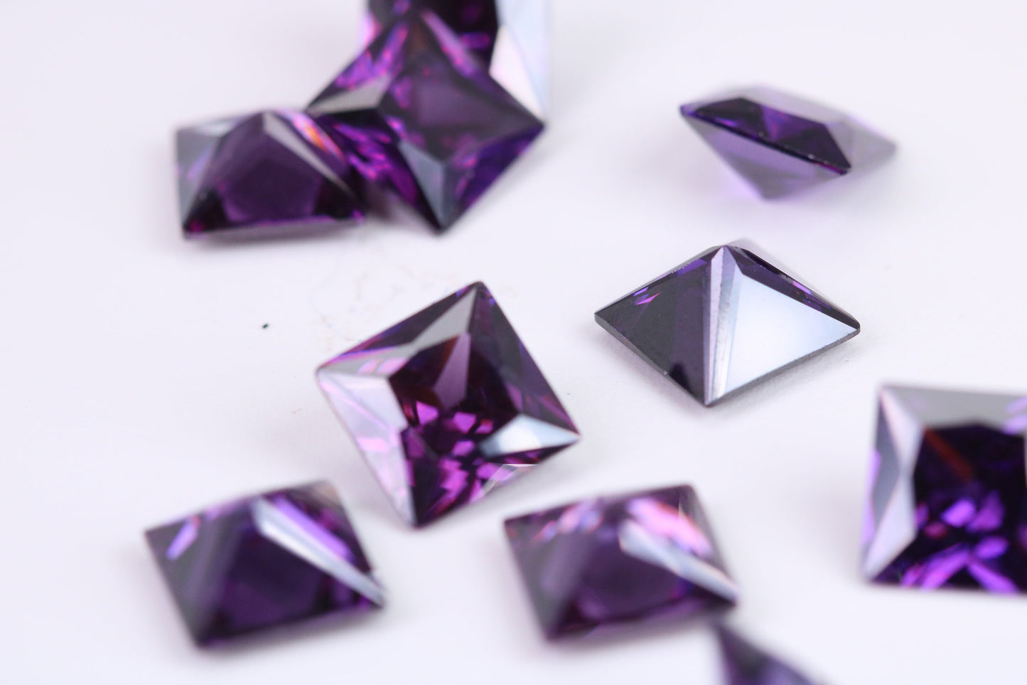 10mm Square cut AAA Grade Amethyst Cubic Zirconia, Top Colour and Luster, Calibrated Sizing, Multi Pack Buying Options