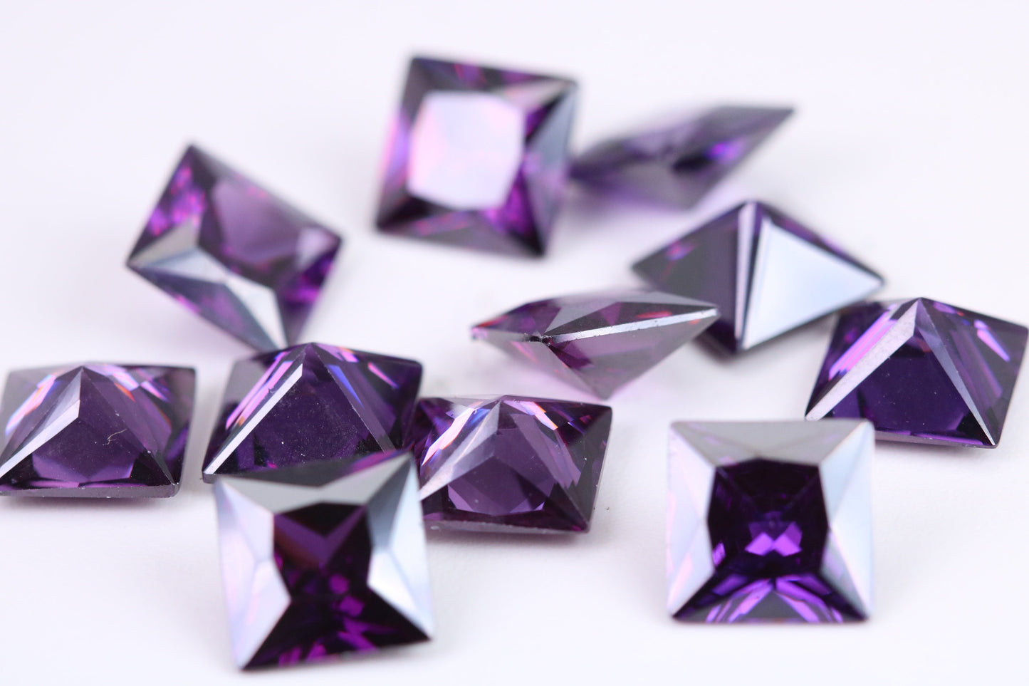 10mm Square cut AAA Grade Amethyst Cubic Zirconia, Top Colour and Luster, Calibrated Sizing, Multi Pack Buying Options