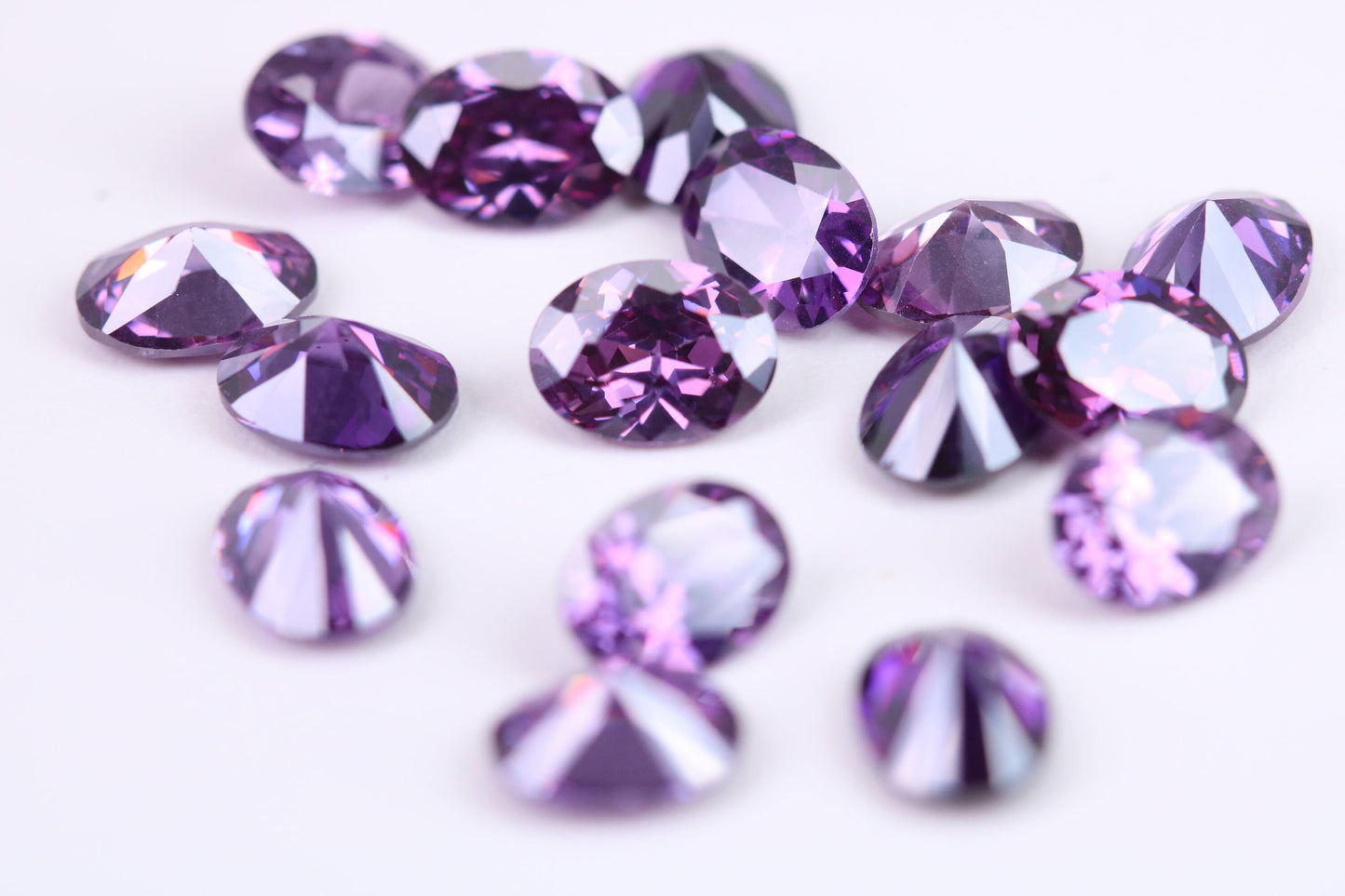 Oval cut AAA Grade Amethyst Cubic Zirconia, Top Colour and Luster, Choice of Sizes, Calibrated Sizing, Multi Pack of 10