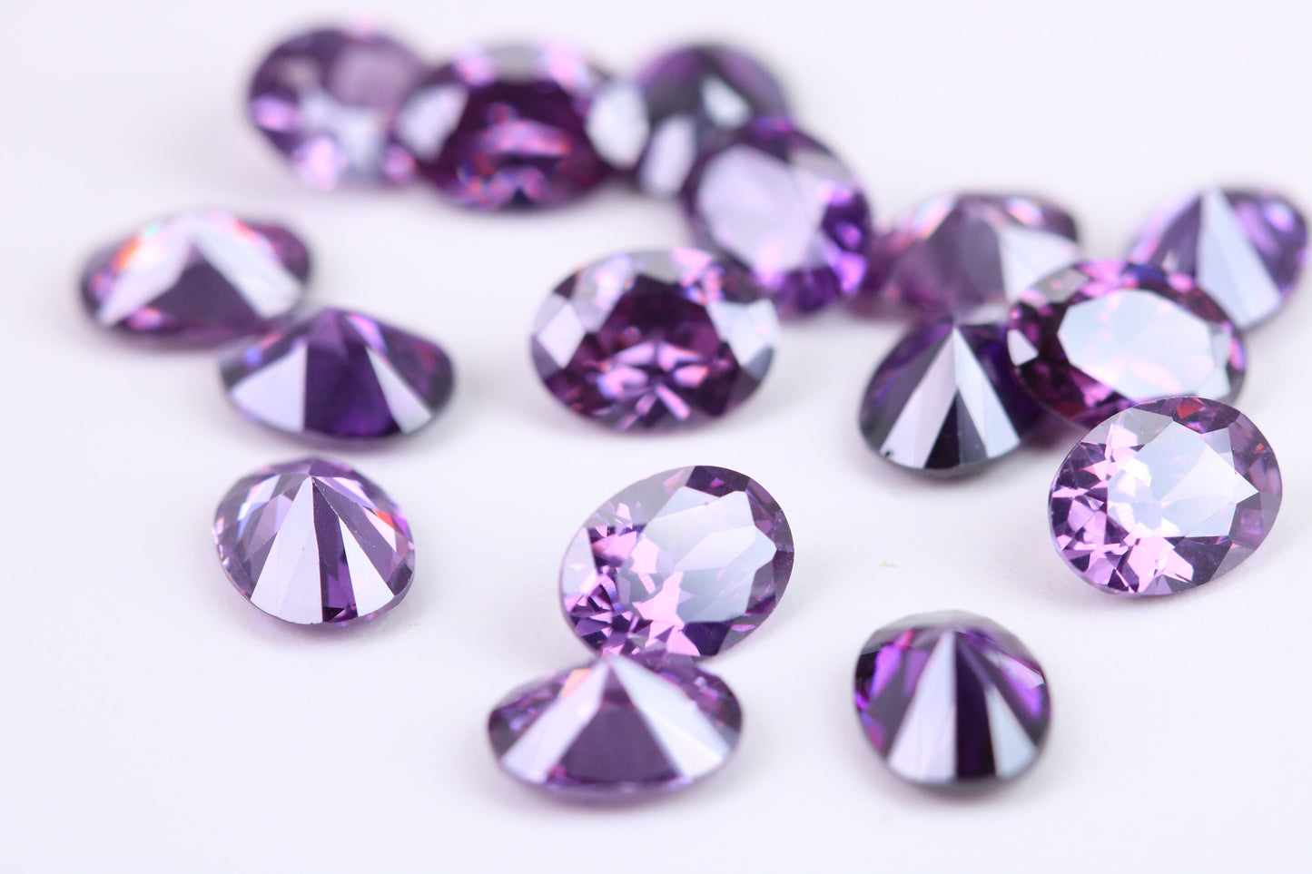 Oval cut AAA Grade Amethyst Cubic Zirconia, Top Colour and Luster, Choice of Sizes, Calibrated Sizing, Multi Pack of 10