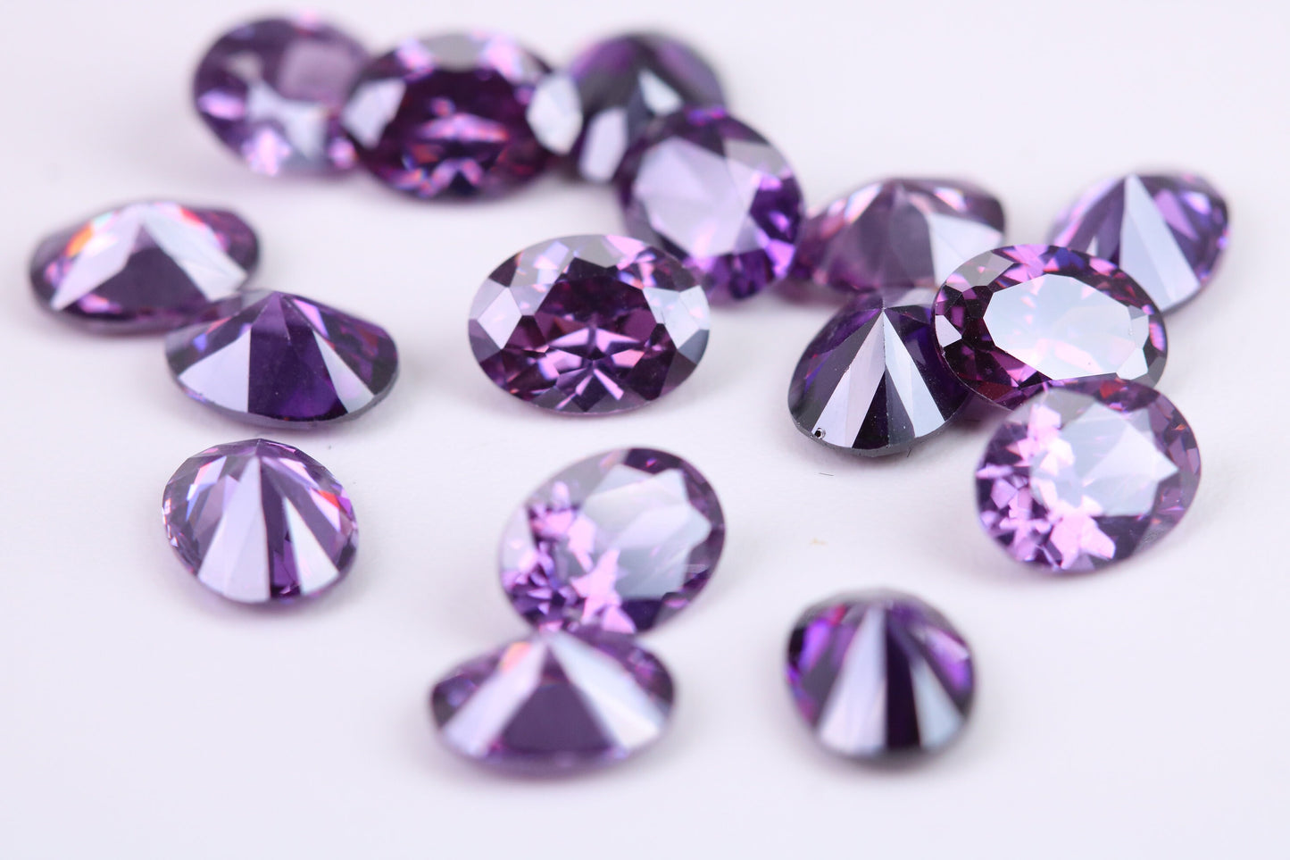 Oval cut AAA Grade Amethyst Cubic Zirconia, Top Colour and Luster, Choice of Sizes, Calibrated Sizing, Multi Pack of 10