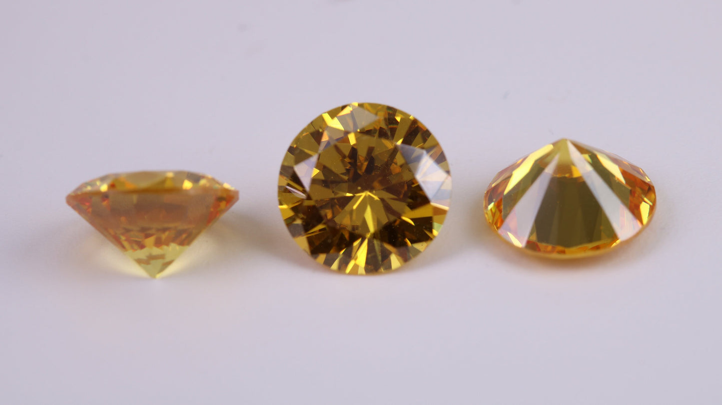 Round cut AAA Grade Yellow Cubic Zirconia, Top Colour and Luster, Choice of Sizes, Calibrated Sizing, Multi Packs