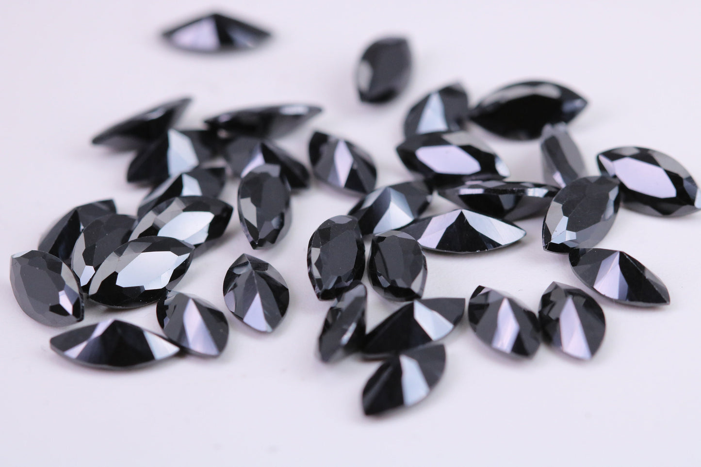 Marquise cut AAA Grade Jet Black Cubic Zirconia, Top Colour and Luster, Choice of Sizes, Calibrated Sizing, Multi Pack of 10