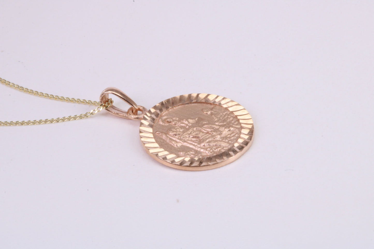 St Christopher Necklace Together with 18 Inch Long Chain, Made from Solid Yellow Gold, British Hallmark
