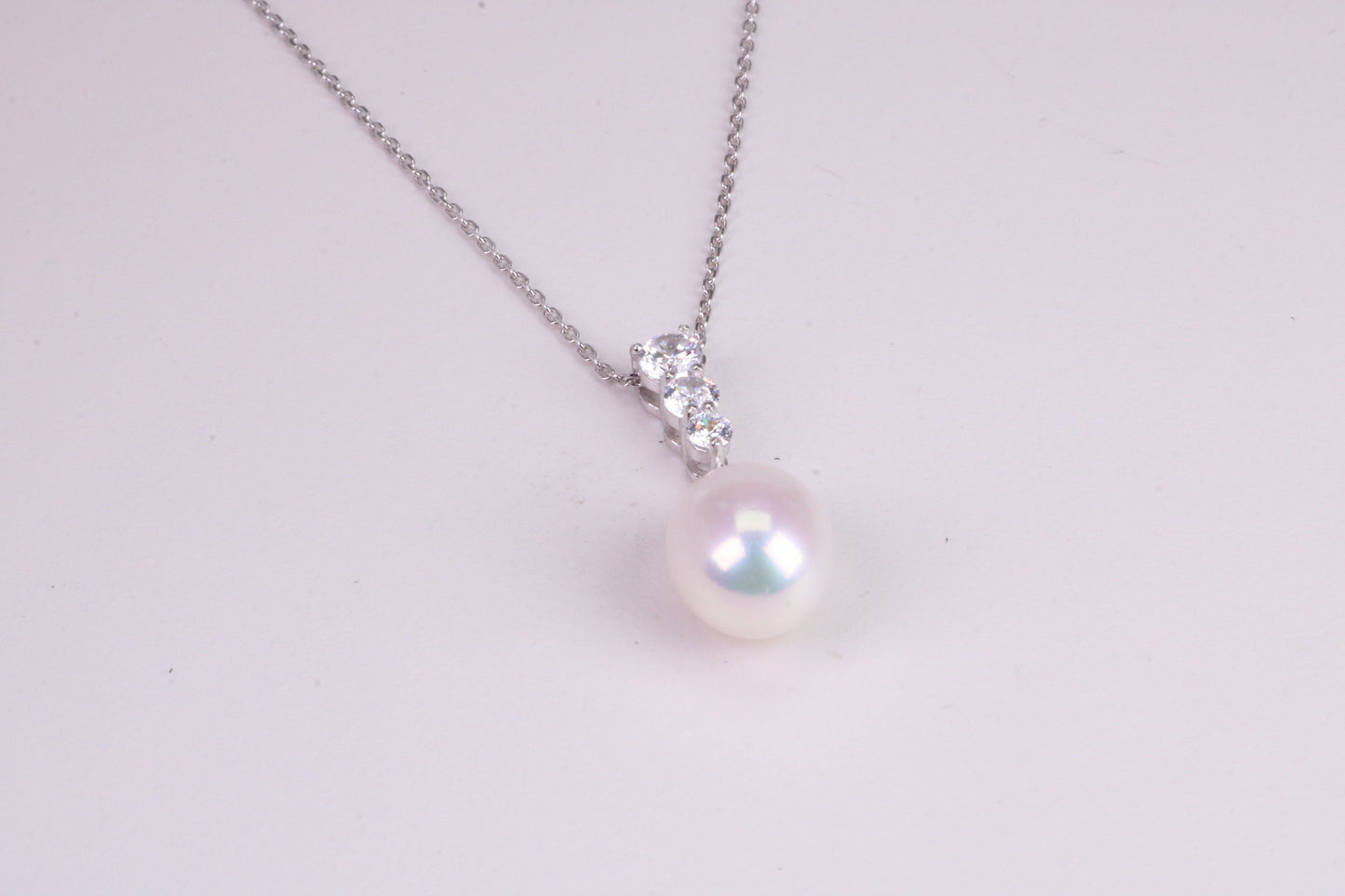 Natural Pearl and Cubic Zirconia set Necklace set in Solid Silver, 18ct Yellow Gold Plated, Length Adjustable Chain