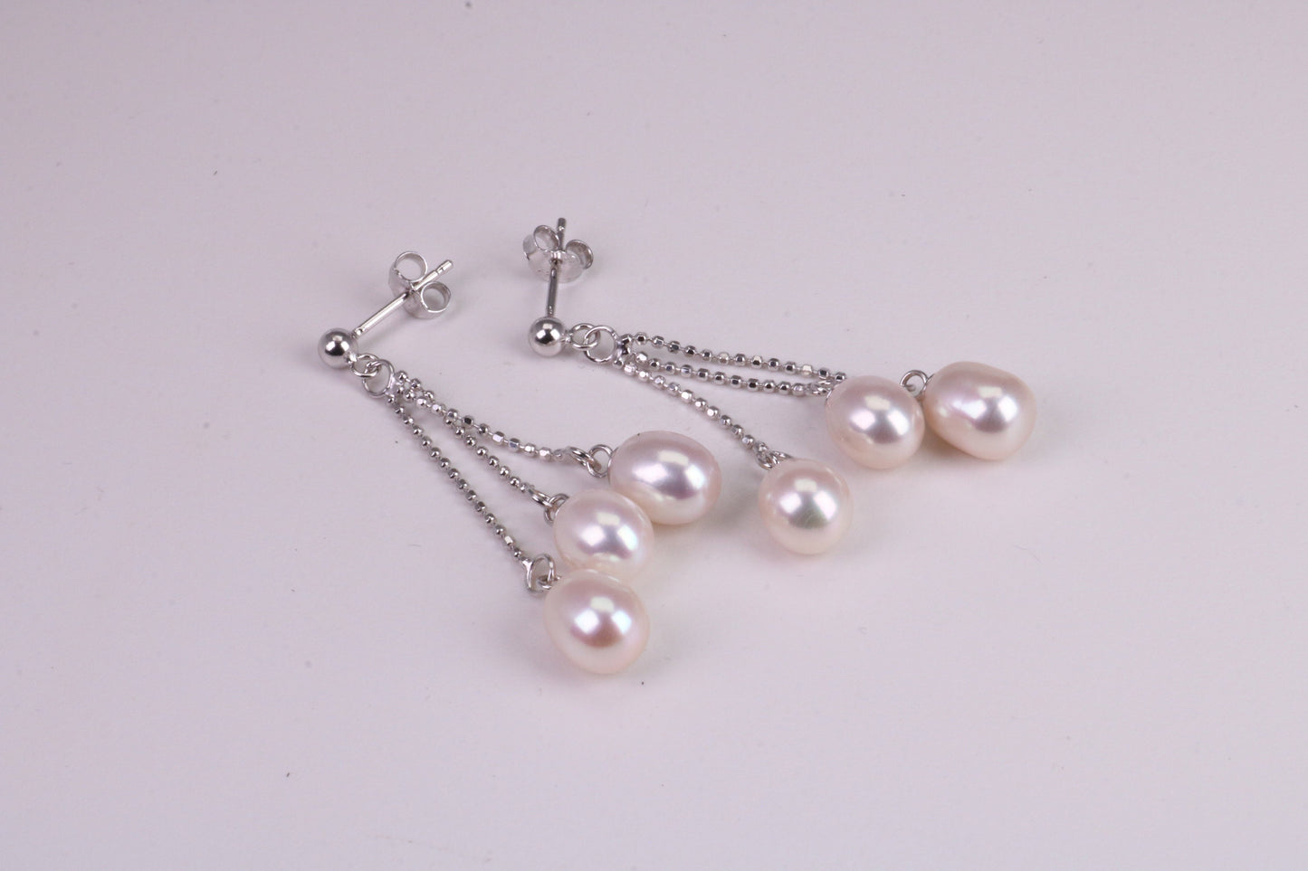 40 mm Long Natural Pearl set Dropper Earrings, set in Solid Silver