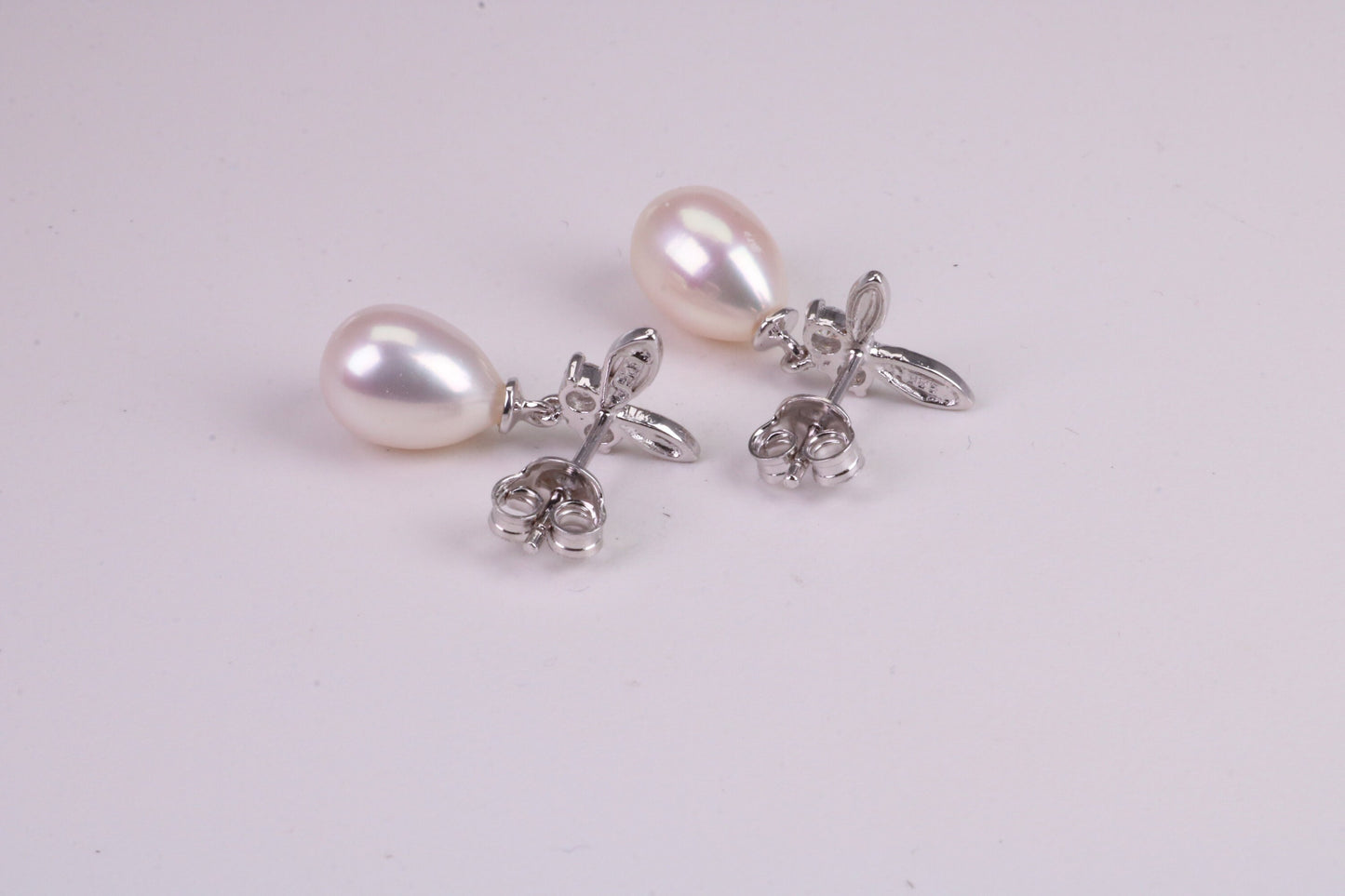 26 mm Long Natural Pearl and Cubic Zirconia set Dropper Earrings, set in Solid Silver