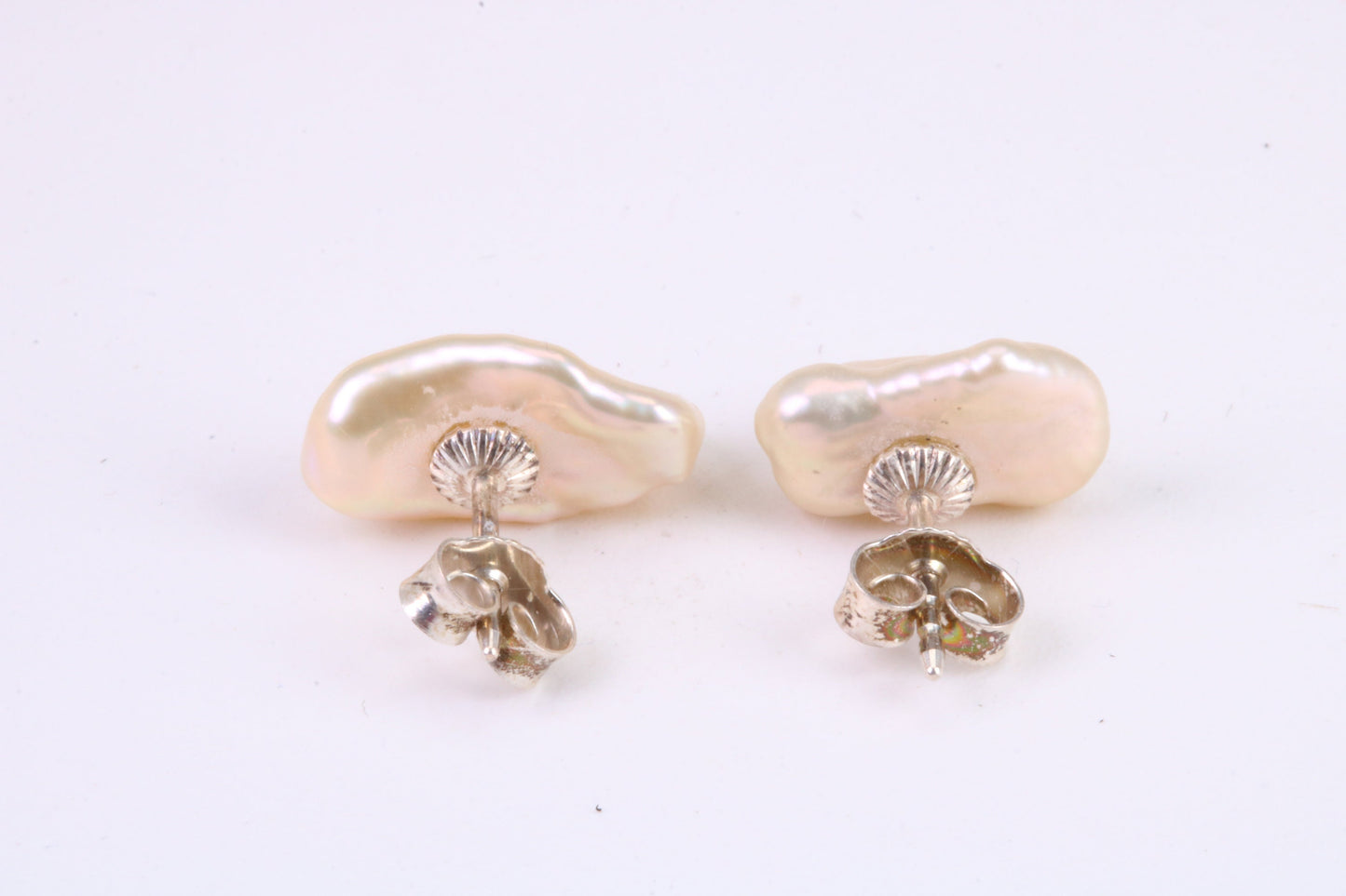 Freeform Natural Pearl Stud Earrings, set in Solid Silver