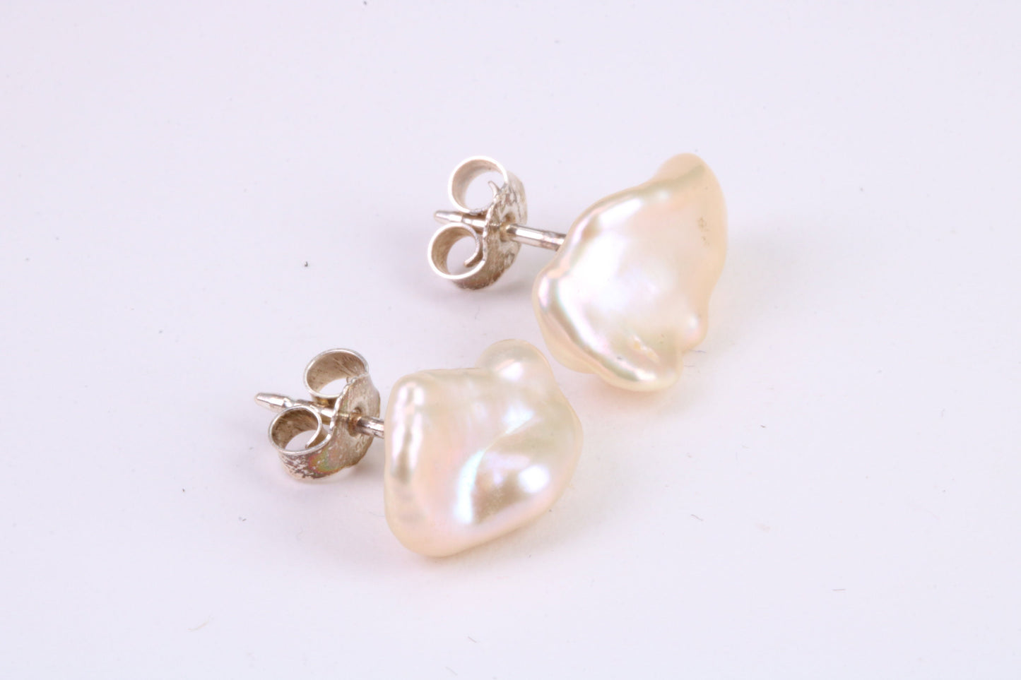 Freeform Natural Pearl Stud Earrings, set in Solid Silver