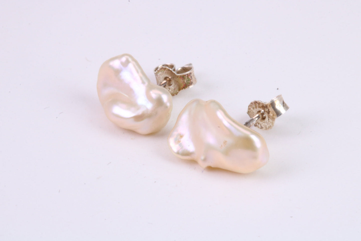 Freeform Natural Pearl Stud Earrings, set in Solid Silver