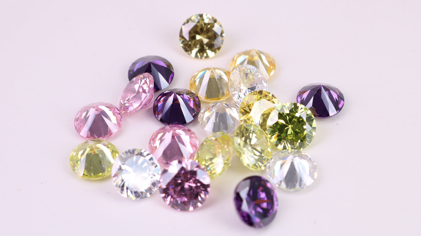Assorted Pack of 20 AAA Grade Cubic Zirconia, Top Colour and Luster, Choice of Sizes, 6mm, 7mm, 8mm and 10mm