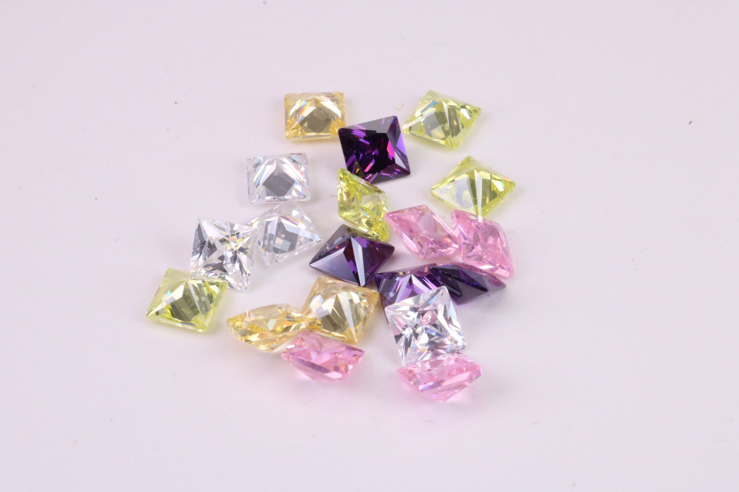 Assorted Pack of 20 Square cut AAA Grade Cubic Zirconia, Top Colour and Luster, Choice of Sizes, 4mm, 5mm, 6mm, 8mm and 10mm