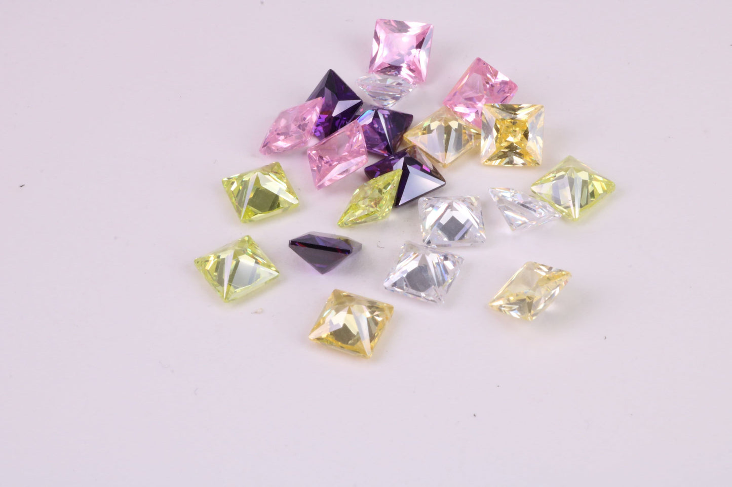 Assorted Pack of 20 Square cut AAA Grade Cubic Zirconia, Top Colour and Luster, Choice of Sizes, 4mm, 5mm, 6mm, 8mm and 10mm