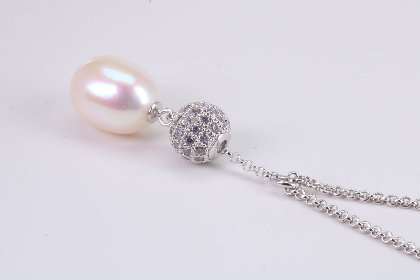 20 Inches Long Natural Pearl Necklace set in Solid Silver, Length Adjustable Chain