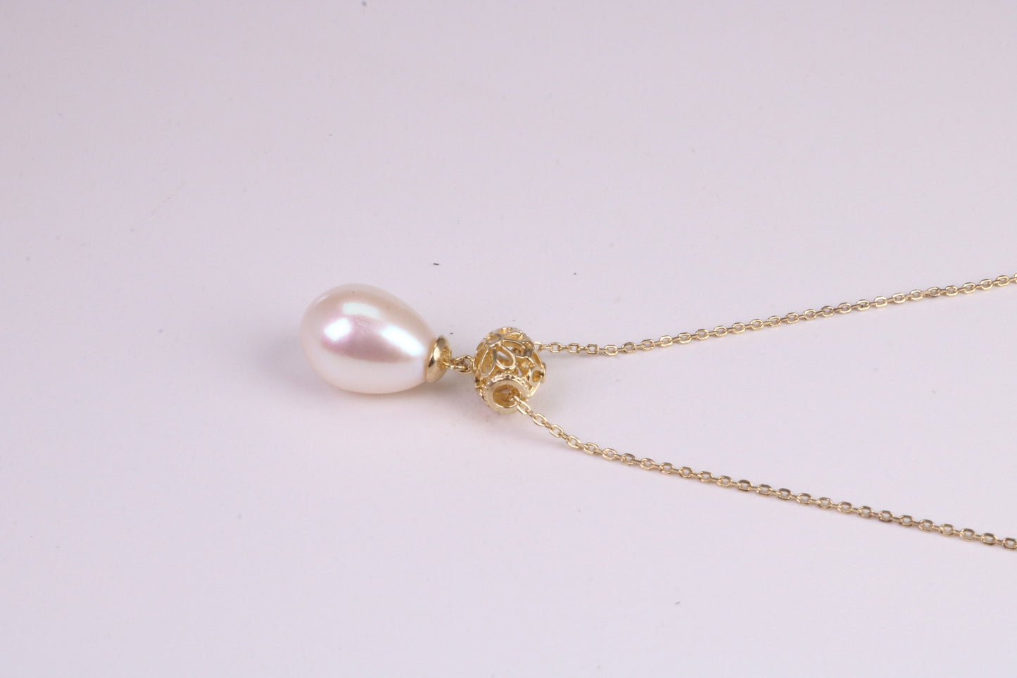 Natural Pearl set Necklace set in Solid Silver, 18ct Yellow Gold Plated, Length Adjustable Chain