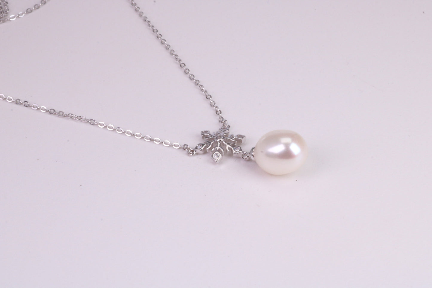 Natural Pearl and Cubic Zirconia set Necklace set in Solid Silver, 18ct Yellow Gold Plated, Length Adjustable Chain
