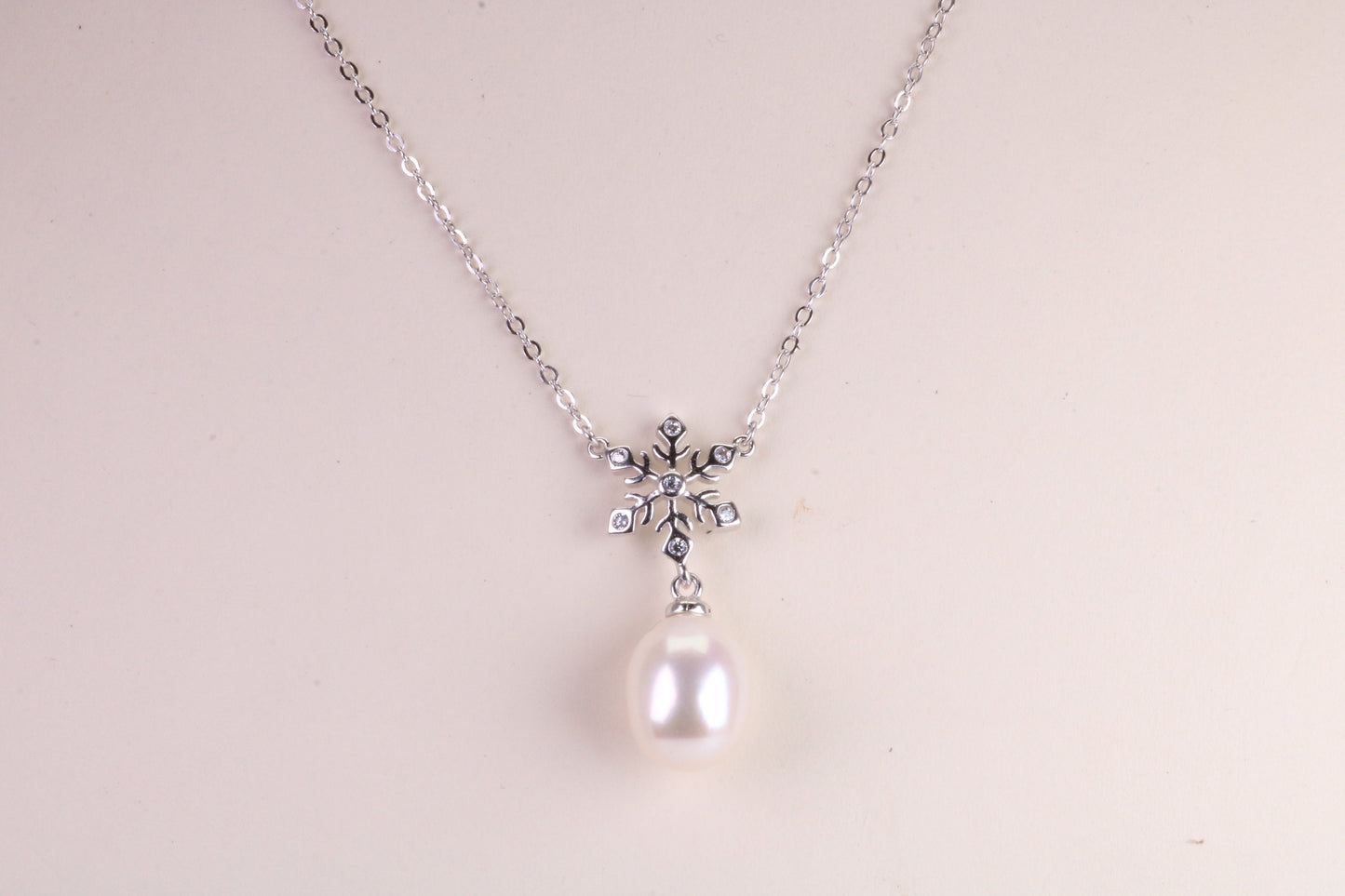 Natural Pearl and Cubic Zirconia set Necklace set in Solid Silver, 18ct Yellow Gold Plated, Length Adjustable Chain