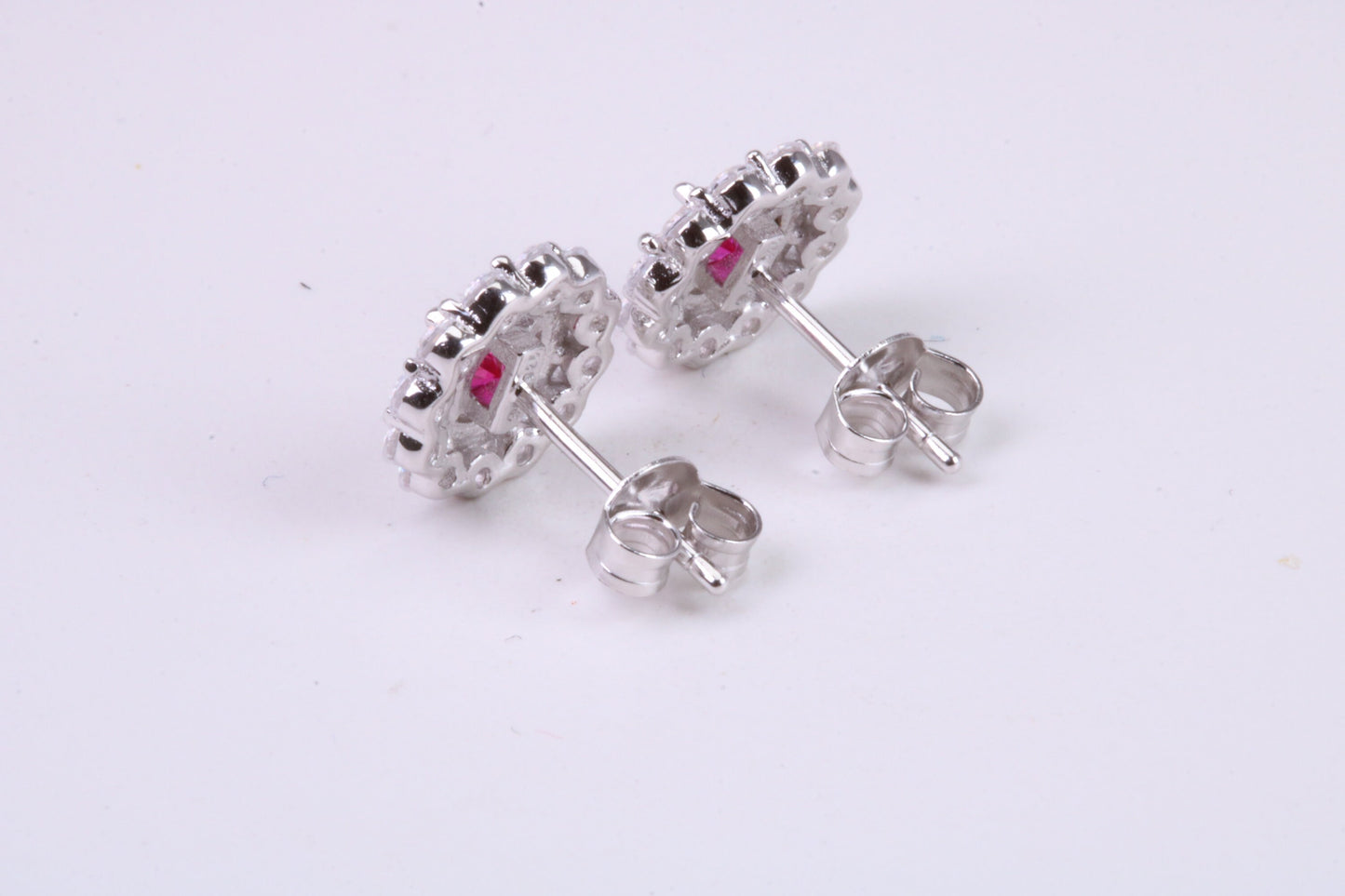 Ruby Red and Diamond White Cubic Zirconia set Stud Earrings, Very Dressy, Made from Solid 925 Grade Sterling Silver