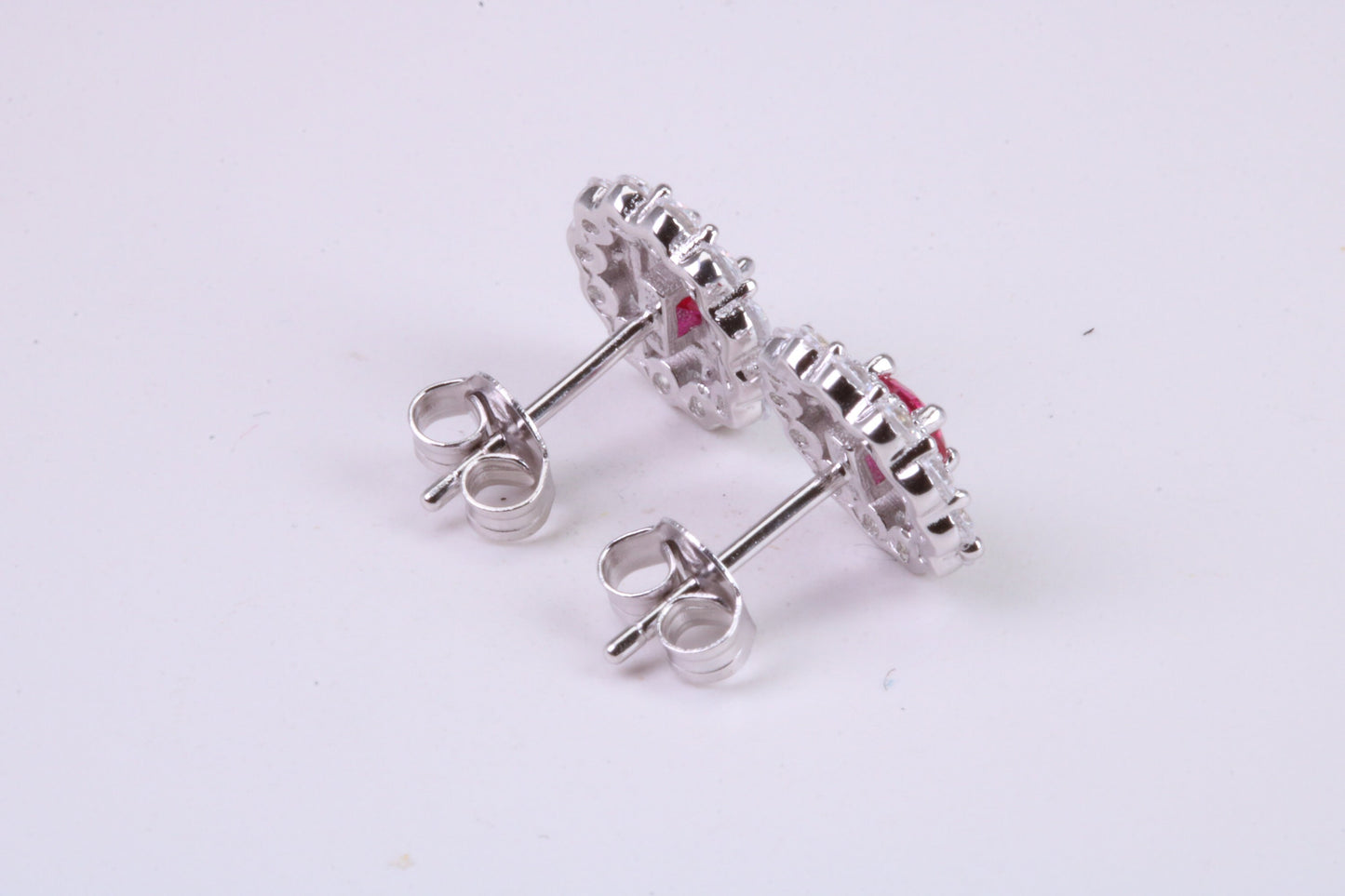 Ruby Red and Diamond White Cubic Zirconia set Stud Earrings, Very Dressy, Made from Solid 925 Grade Sterling Silver