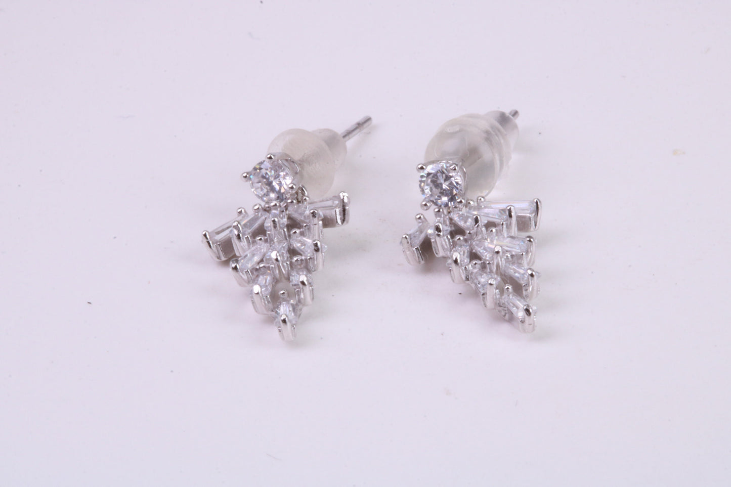 Diamond White Cubic Zirconia set Dropper Stud Earrings, Very Dressy, Made from Solid 925 Grade Sterling Silver