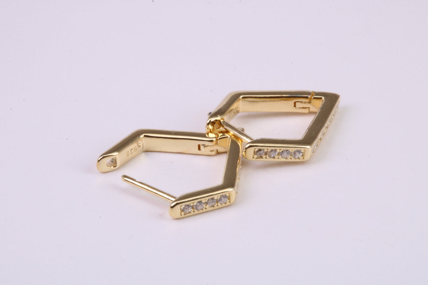 Diamond and Gold Look Half Hoop Earrings, Very Dressy, Made from Solid 925 Grade Sterling Silver and 18ct Yellow Gold Plated