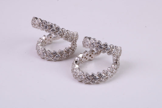 Diamond White Cubic Zirconia set Half Hoop Earrings, Very Dressy, Made from Solid 925 Grade Sterling Silver