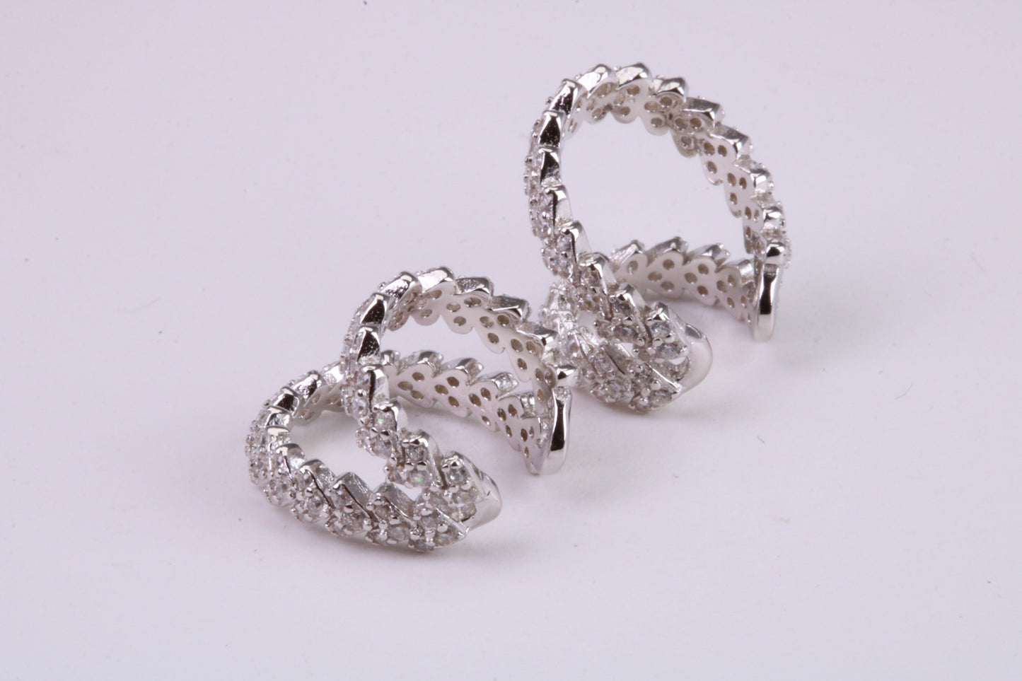 Diamond White Cubic Zirconia set Half Hoop Earrings, Very Dressy, Made from Solid 925 Grade Sterling Silver