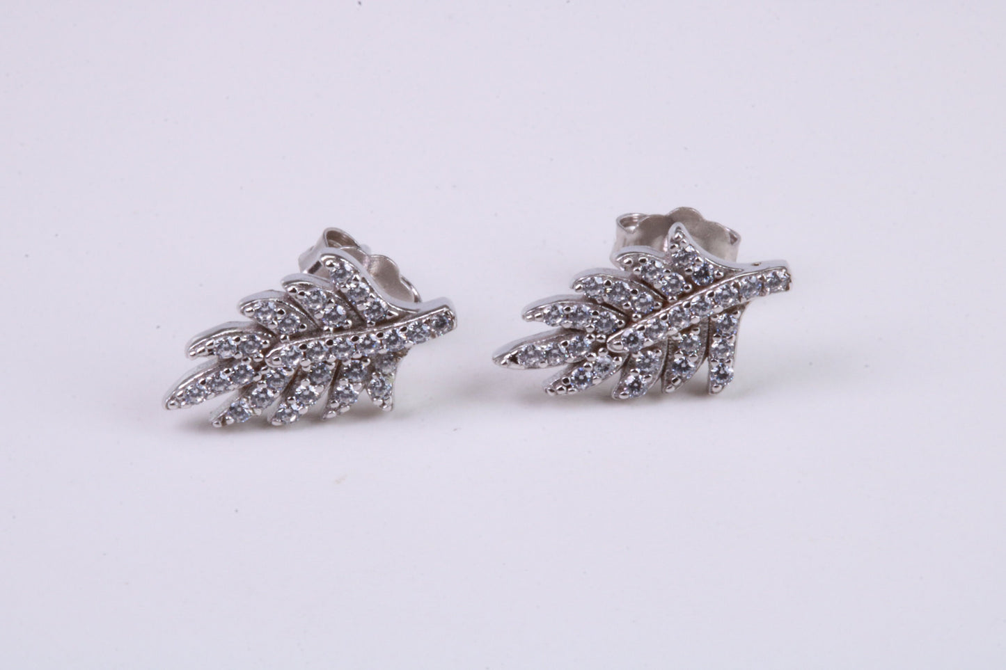 Leaf Design Stud Earrings, Very Dressy, Made from Solid 925 Grade Sterling Silver and Diamond White C Z