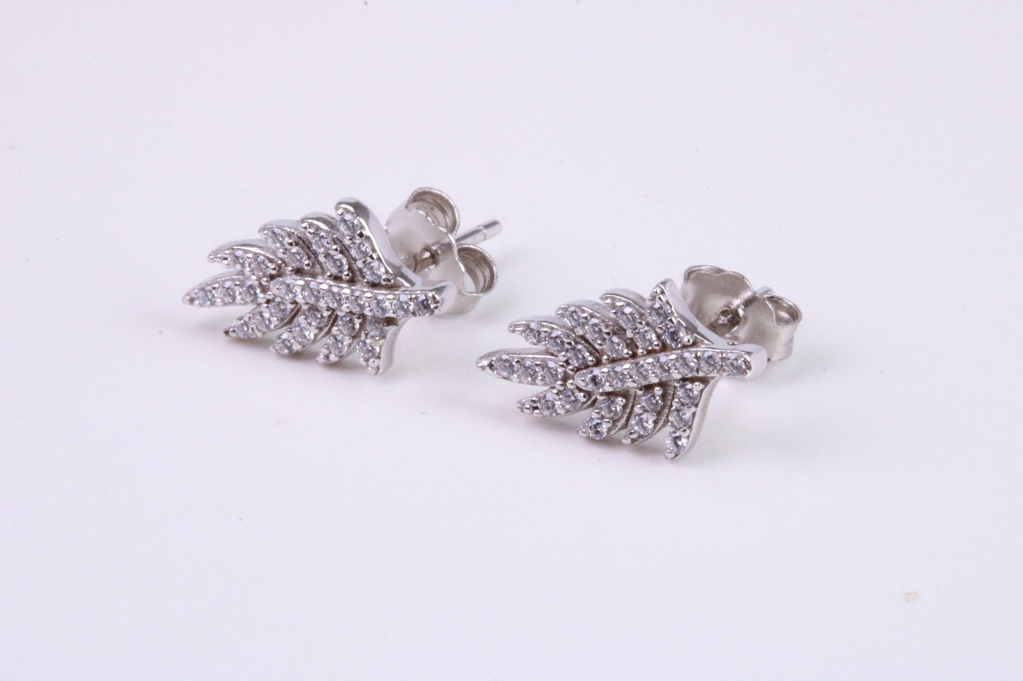 Leaf Design Stud Earrings, Very Dressy, Made from Solid 925 Grade Sterling Silver and Diamond White C Z