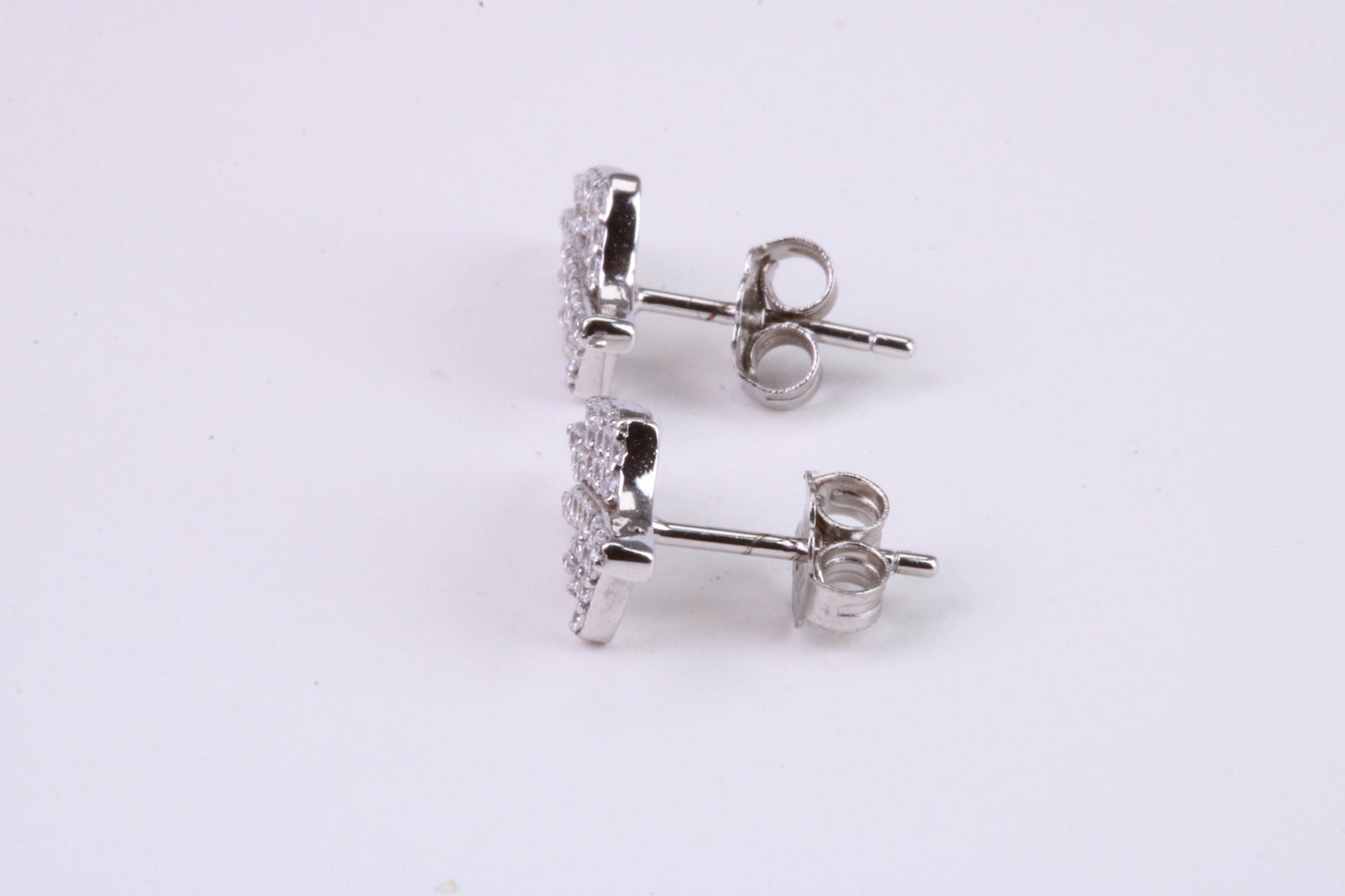 Leaf Design Stud Earrings, Very Dressy, Made from Solid 925 Grade Sterling Silver and Diamond White C Z