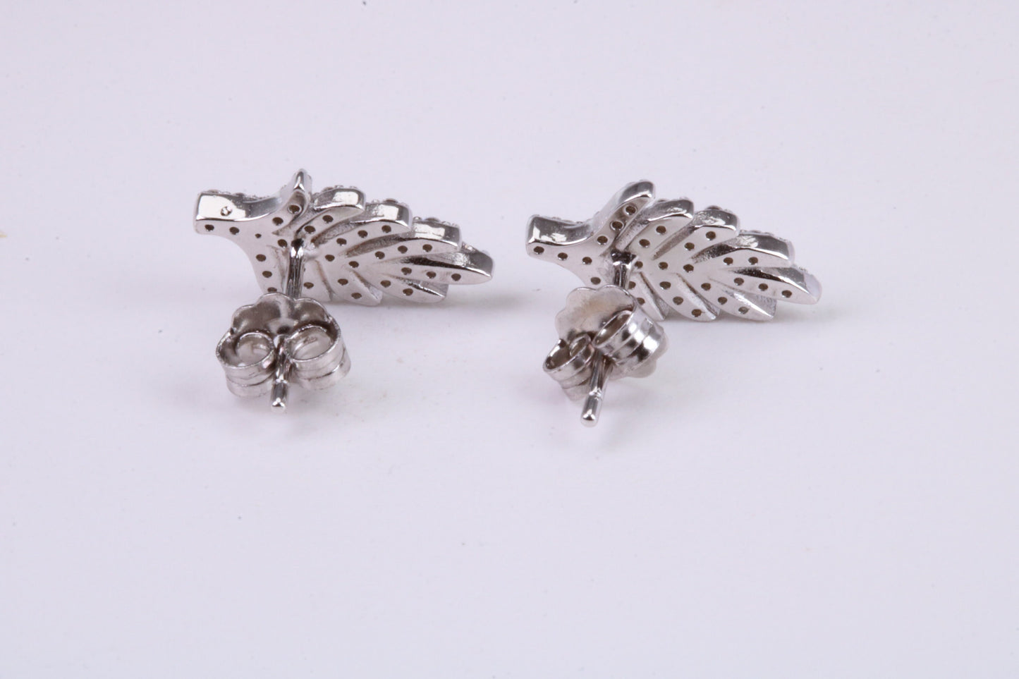 Leaf Design Stud Earrings, Very Dressy, Made from Solid 925 Grade Sterling Silver and Diamond White C Z