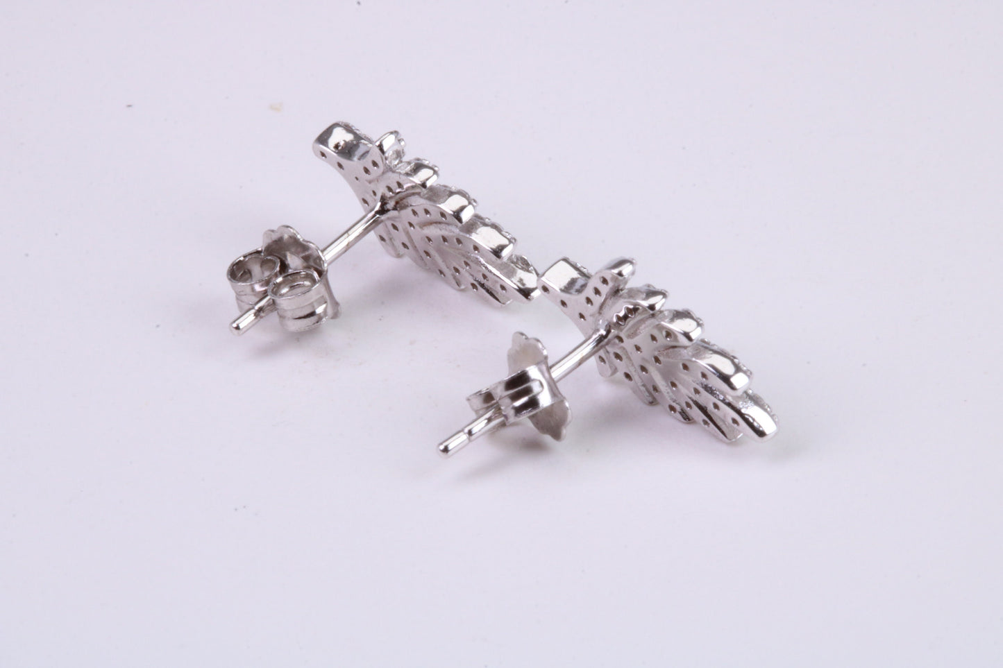 Leaf Design Stud Earrings, Very Dressy, Made from Solid 925 Grade Sterling Silver and Diamond White C Z