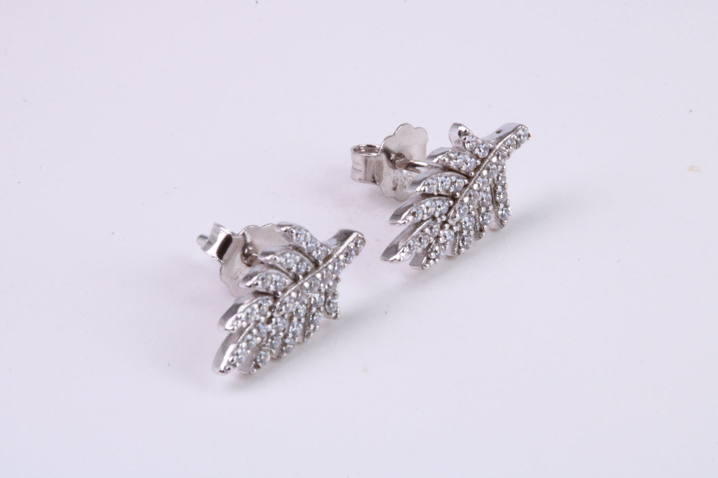 Leaf Design Stud Earrings, Very Dressy, Made from Solid 925 Grade Sterling Silver and Diamond White C Z