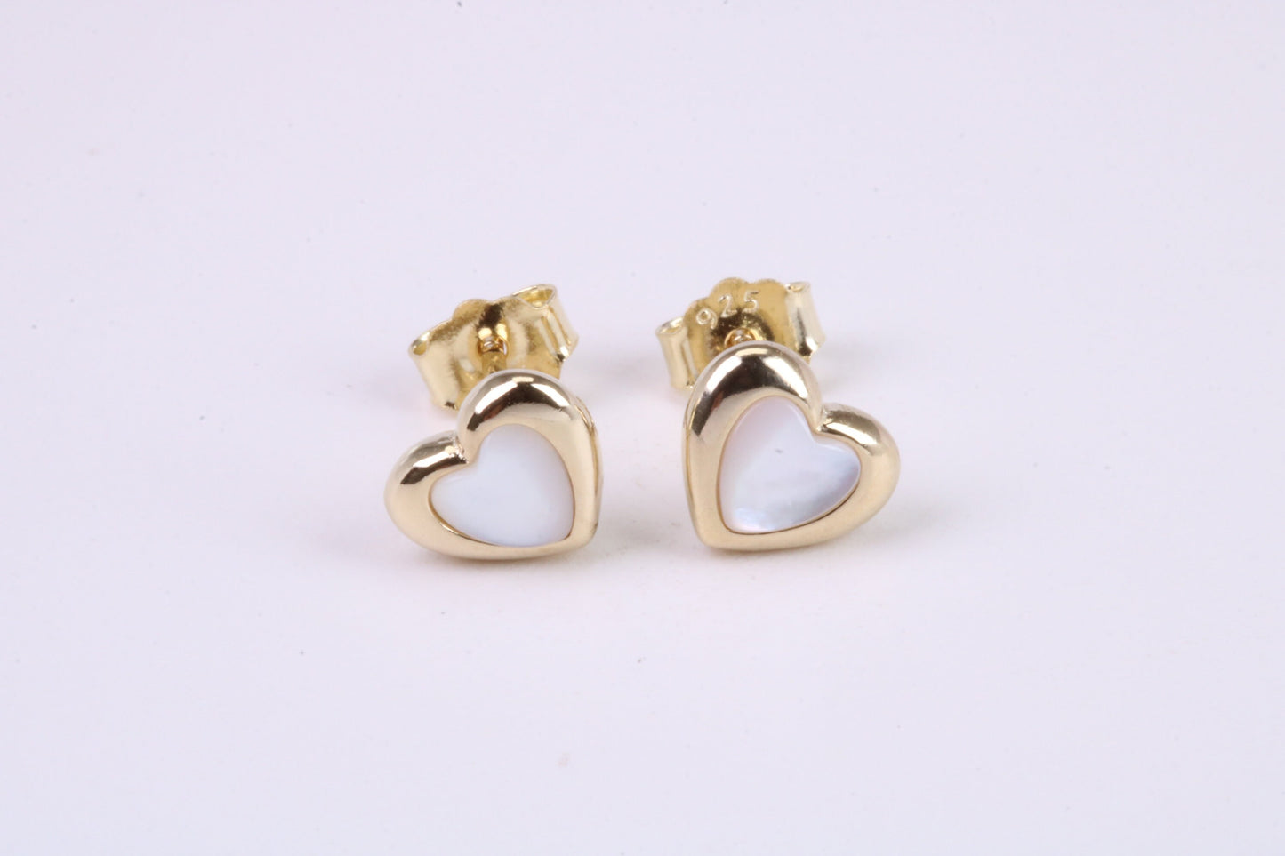 Love Heart Mother of Pearl set Stud Earrings, Made from Solid 925 Grade Sterling Silver and 18ct Yellow Gold Plated