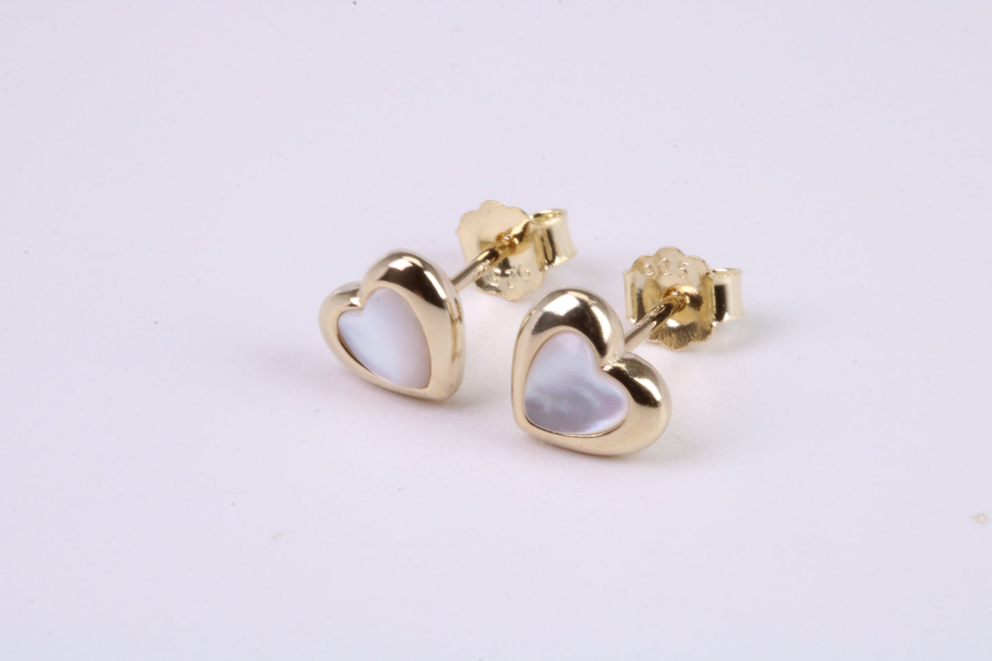 Love Heart Mother of Pearl set Stud Earrings, Made from Solid 925 Grade Sterling Silver and 18ct Yellow Gold Plated