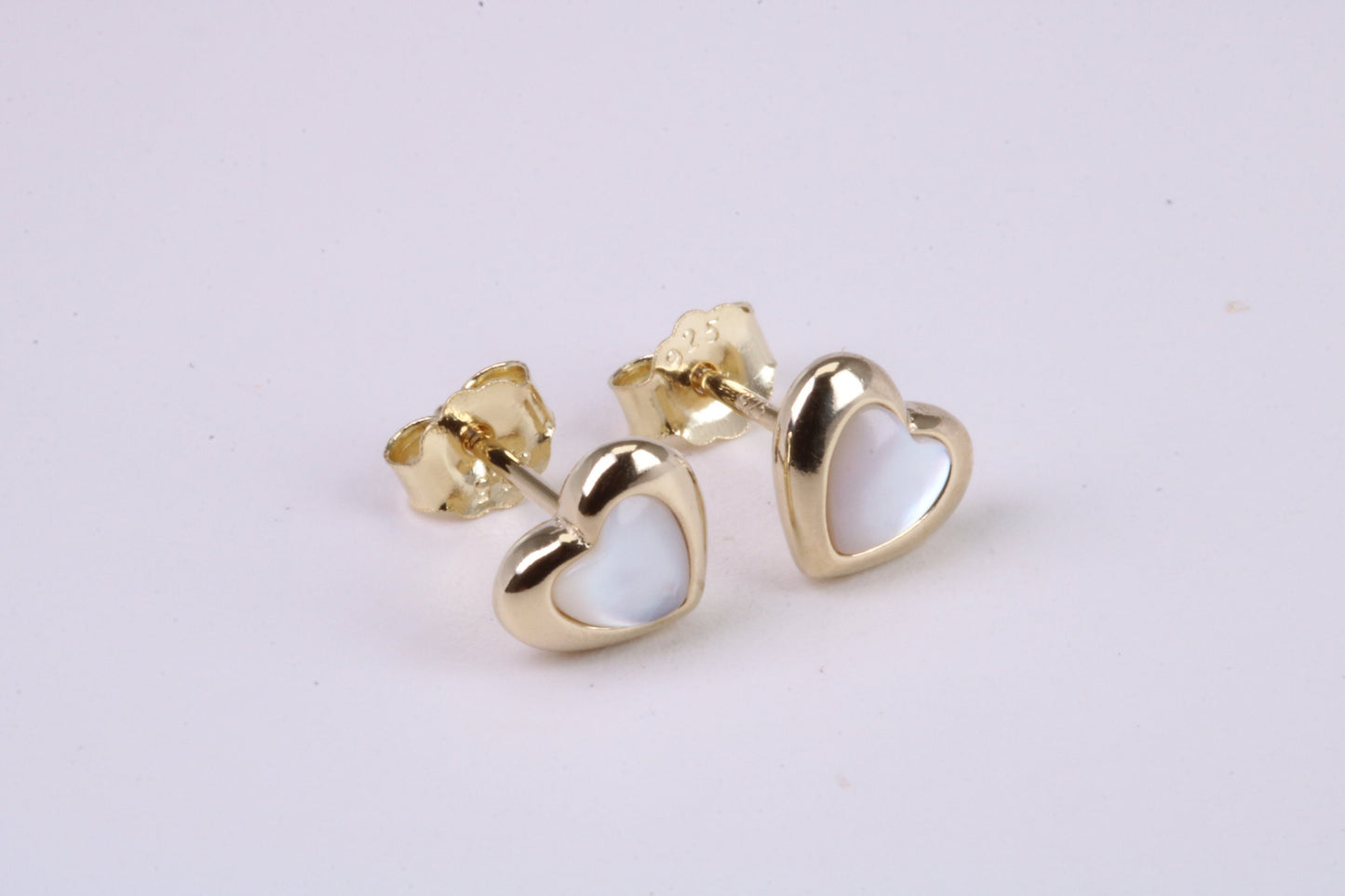 Love Heart Mother of Pearl set Stud Earrings, Made from Solid 925 Grade Sterling Silver and 18ct Yellow Gold Plated