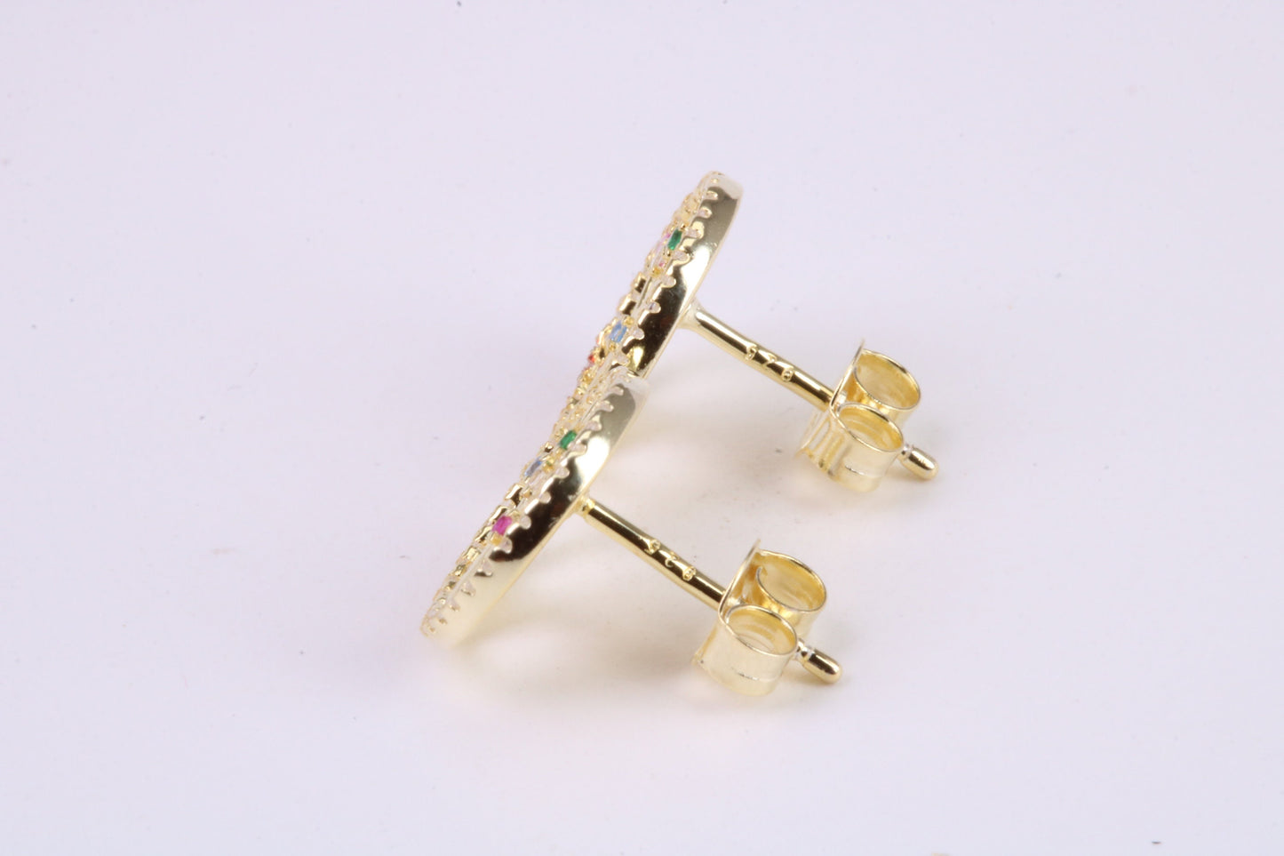 Tree of Life C Z set Stud Earrings, Made from Solid 925 Grade Sterling Silver and 18ct Yellow Gold Plated