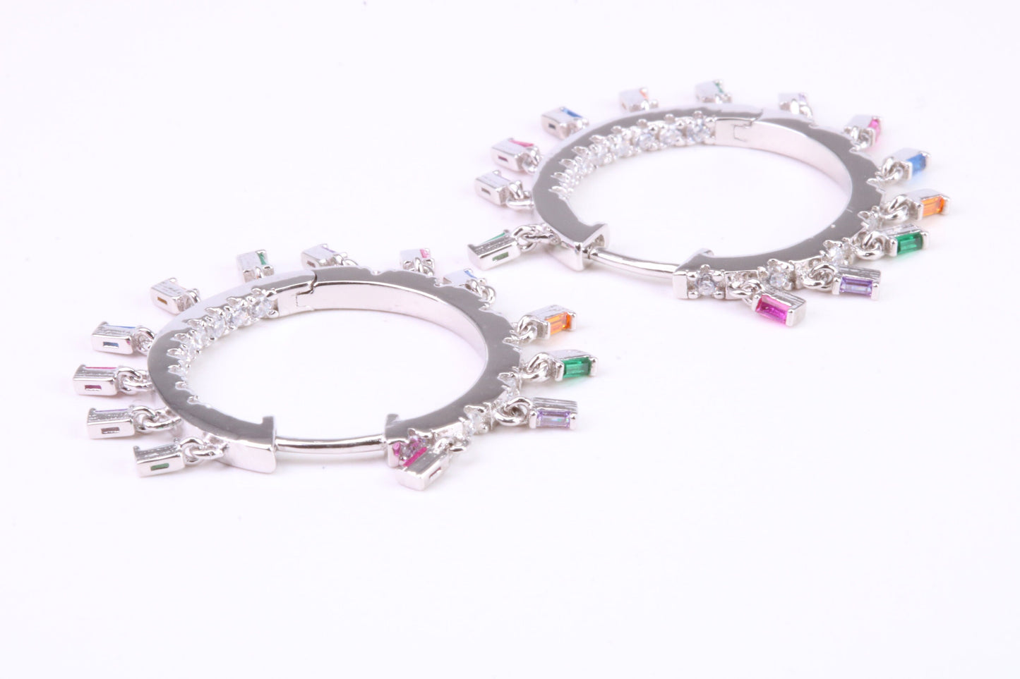 26 mm Round Rainbow Hoop Creole Earrings Made from 925 Grade Sterling Silver