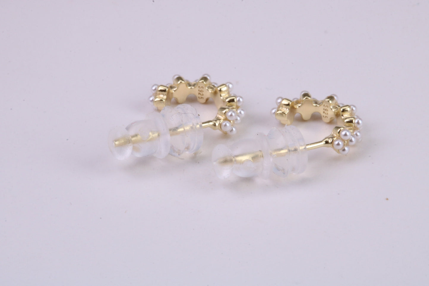 Natural Pearl set Half Hoop Earrings, set in Solid Silver and Further 18ct Yellow Gold