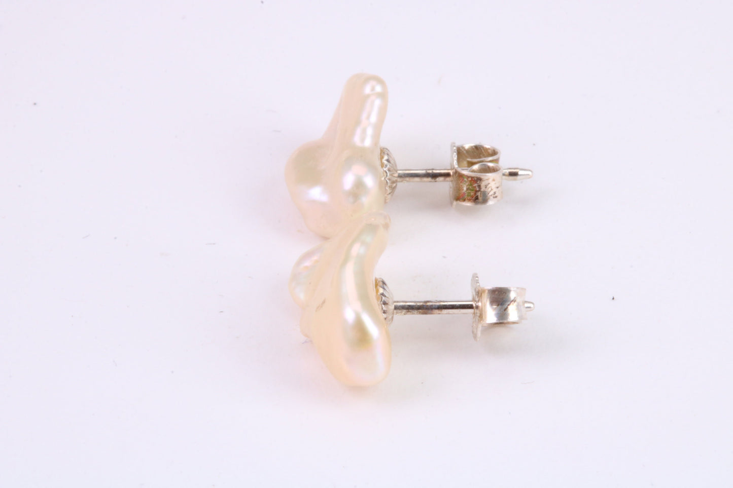 Freeform Natural Pearl Stud Earrings, set in Solid Silver